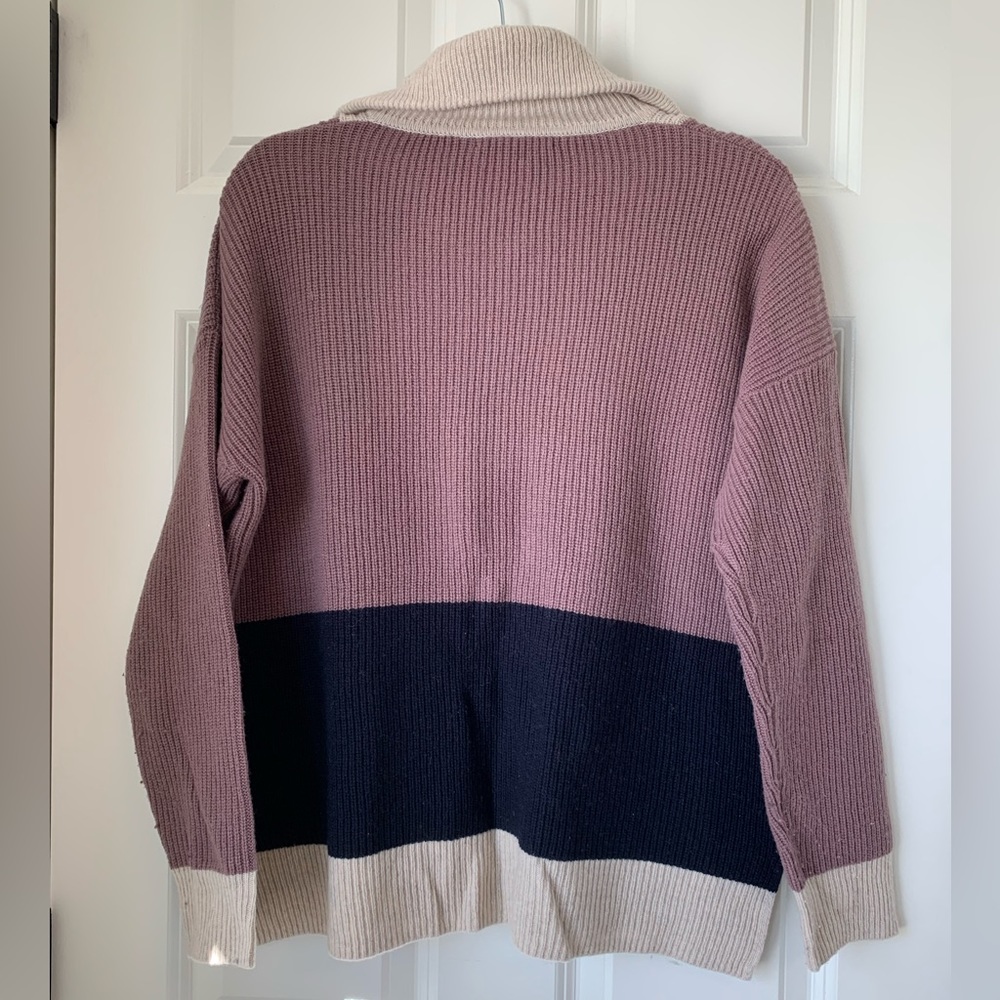 Madewell‎ Sweater Women’s Wool Blend Purple Color Block Half Zip Pullover Size S - Picture 10 of 14